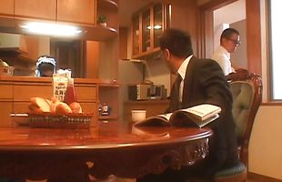 Goluptious asian young Akiho Yoshizawa chokes and drools on a rod